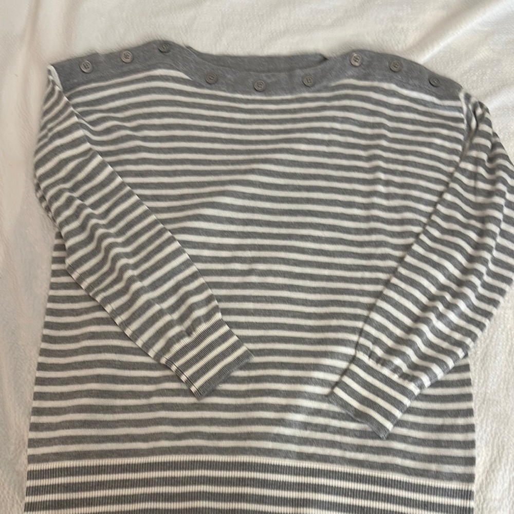 Striped Gray and White Sweater with Button Detail cashmere infused size medium